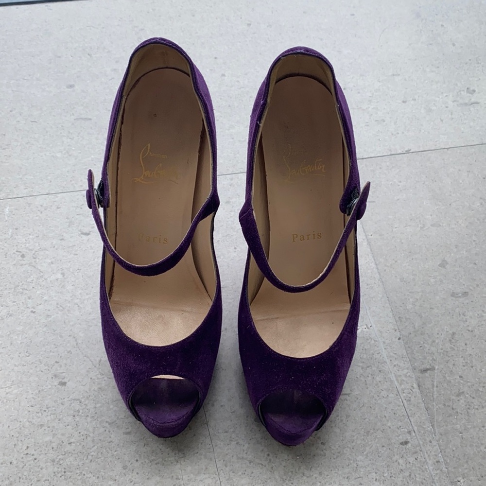 Purple Suede Christian Louboutin MaryJane Peep Toe